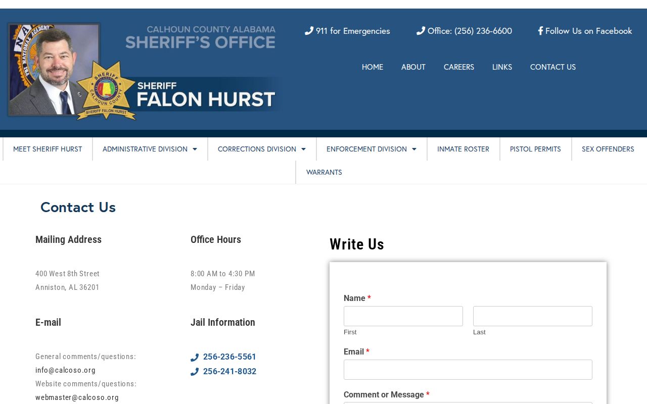 Calhoun County Sheriff's Office contact information listing office and jail phone numbers