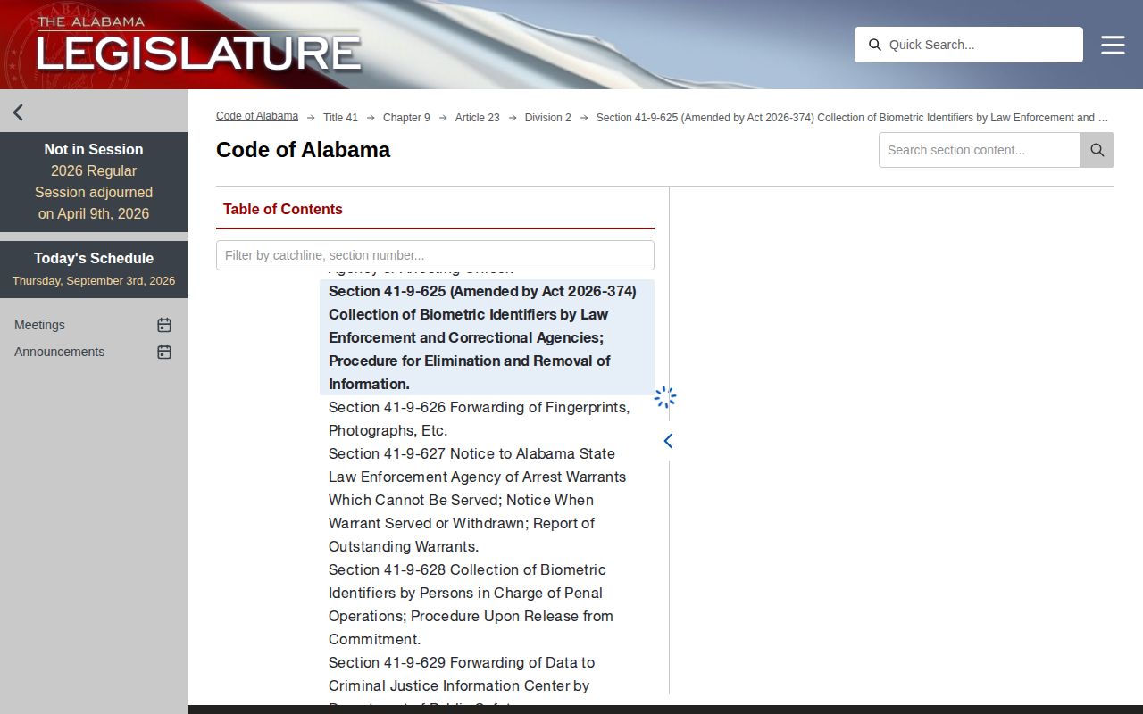 Alabama Code Section 41-9-625 statute text on the legislative website