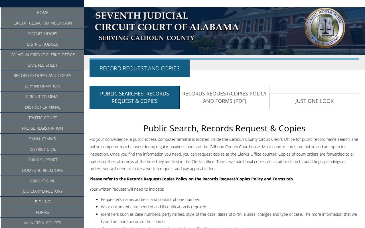 Calhoun County Circuit Clerk record request and copies information