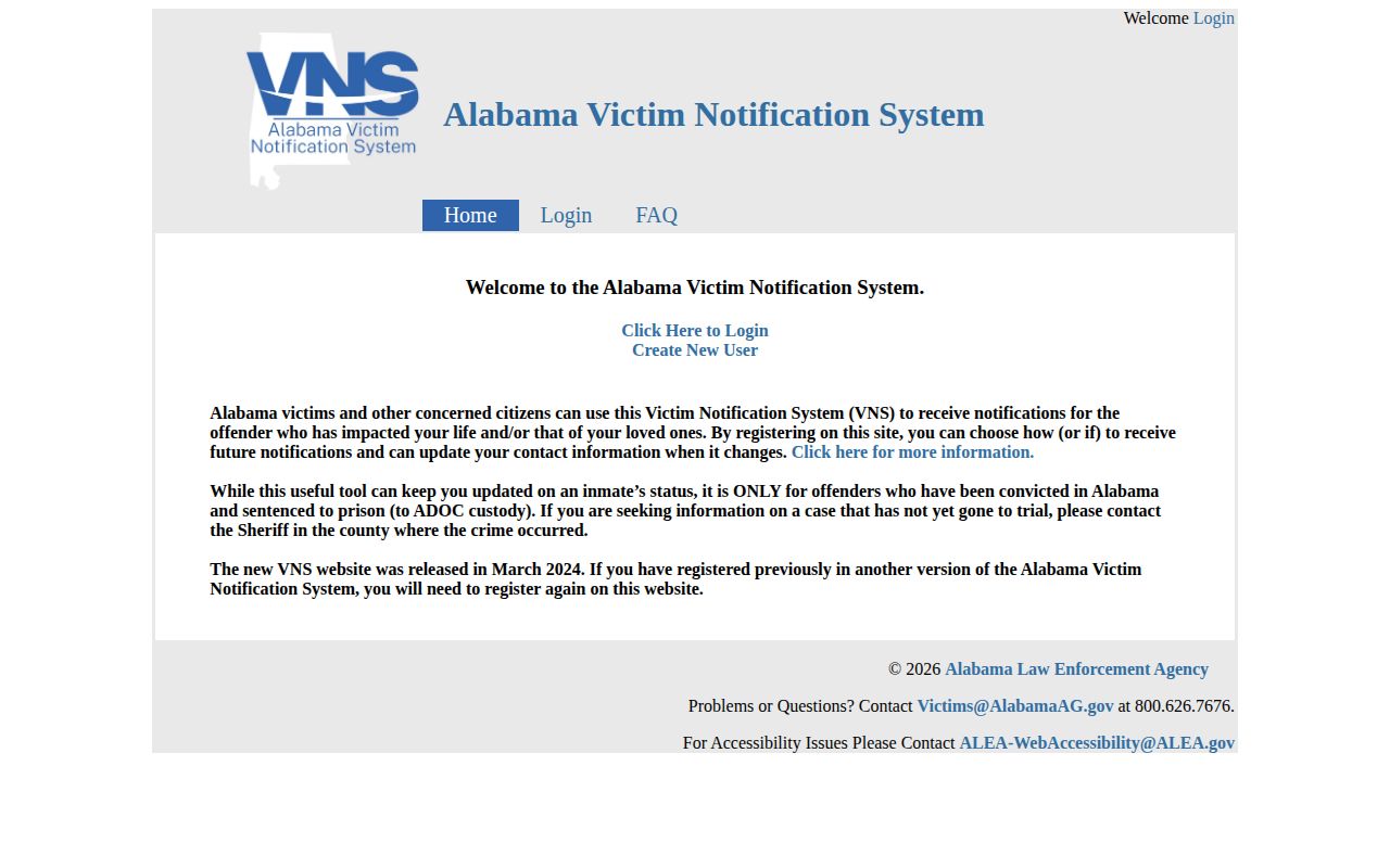 Calhoun County VINELink screenshot showing the Alabama Victim Notification System state custody explanation