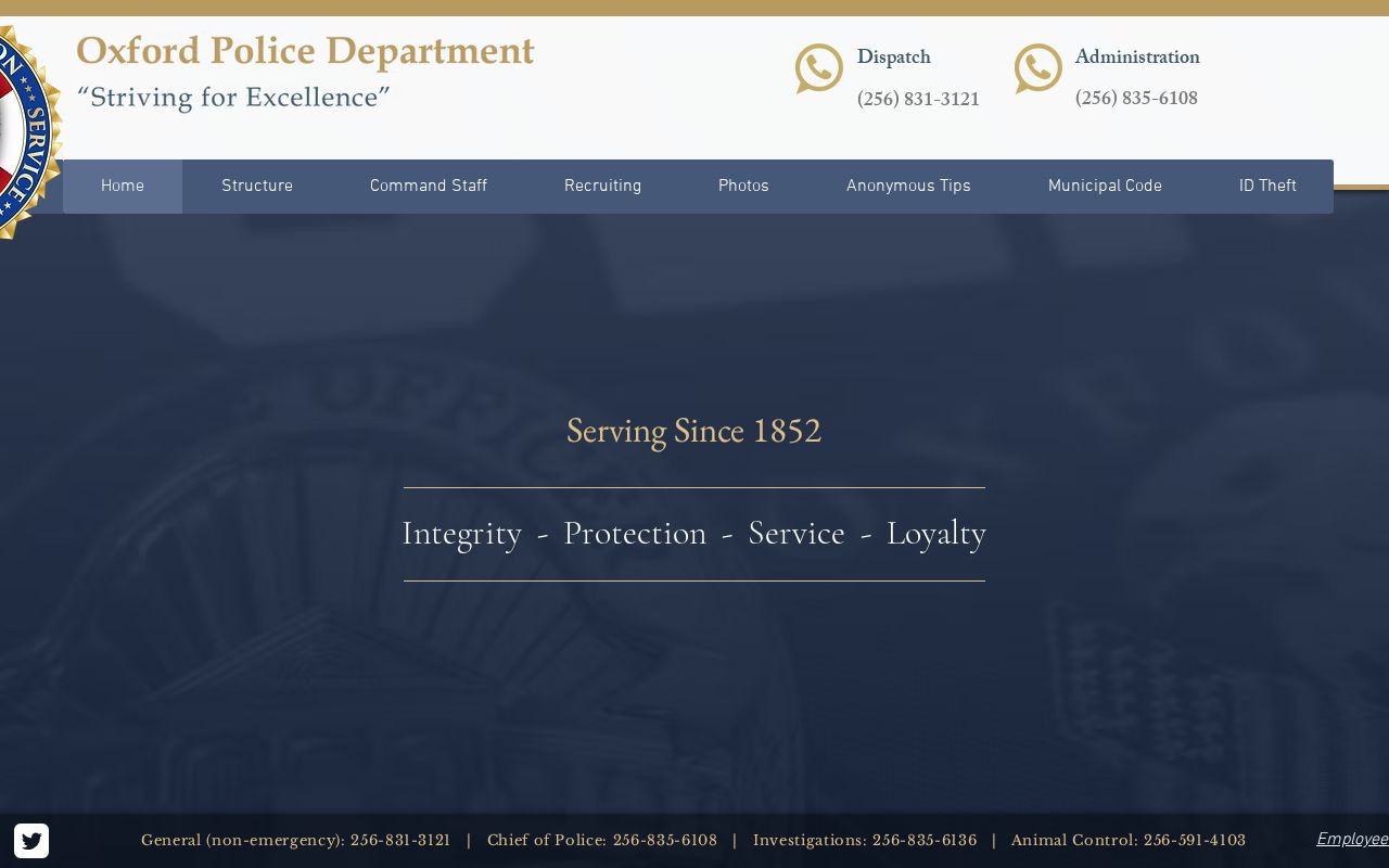 Oxford PD website screenshot showing department information with no public arrest log